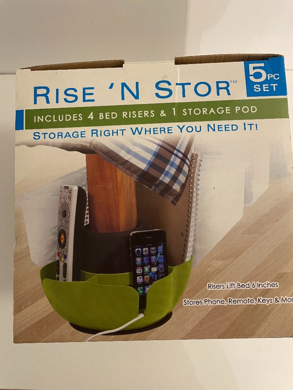 Rise N Stor Bed Riser w Storage Pod - New in box.
